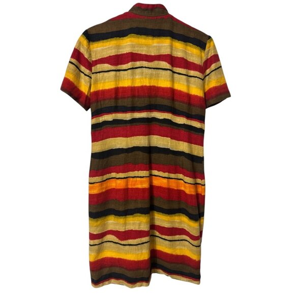 Vintage 90s Linen Blend Bold Striped Short-Sleeve Button-up Dress‎ Size 6 Petite - Picture 2 of 7